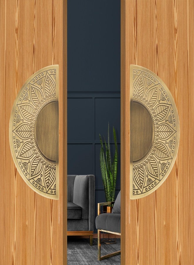 WODIX Mandala 6 Inch Round Shape Main Door Handle and Wardrobe Handle Set - Antique Brass Finish, Pack of 2 - Image 3
